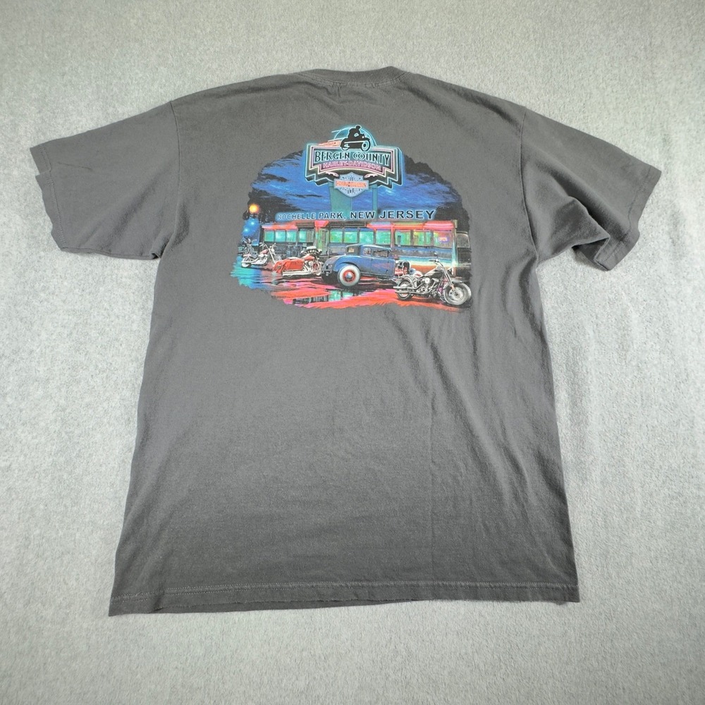 Harley Davidson T Shirt Mens L Gray Bergen County NJ New Jersey Cotton Retro - Picture 1 of 5
